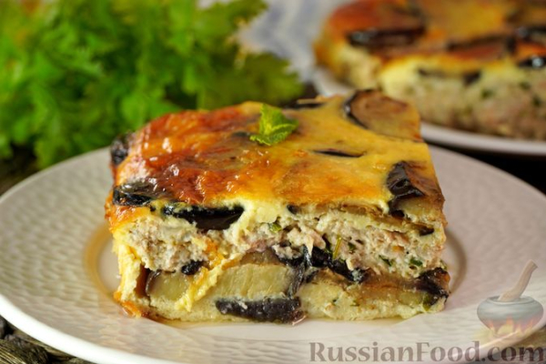 Запеканка из баклажанов с куриным фаршем и брынзой